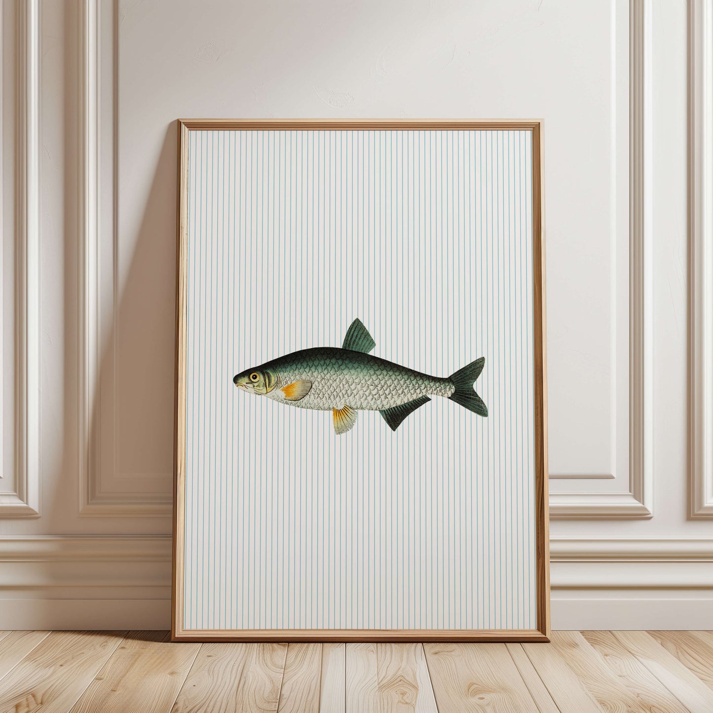 Green Fish Illustration Striped Poster