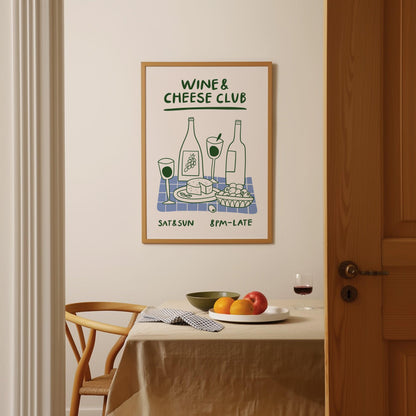 Wine and Cheese Green Kitchen Poster