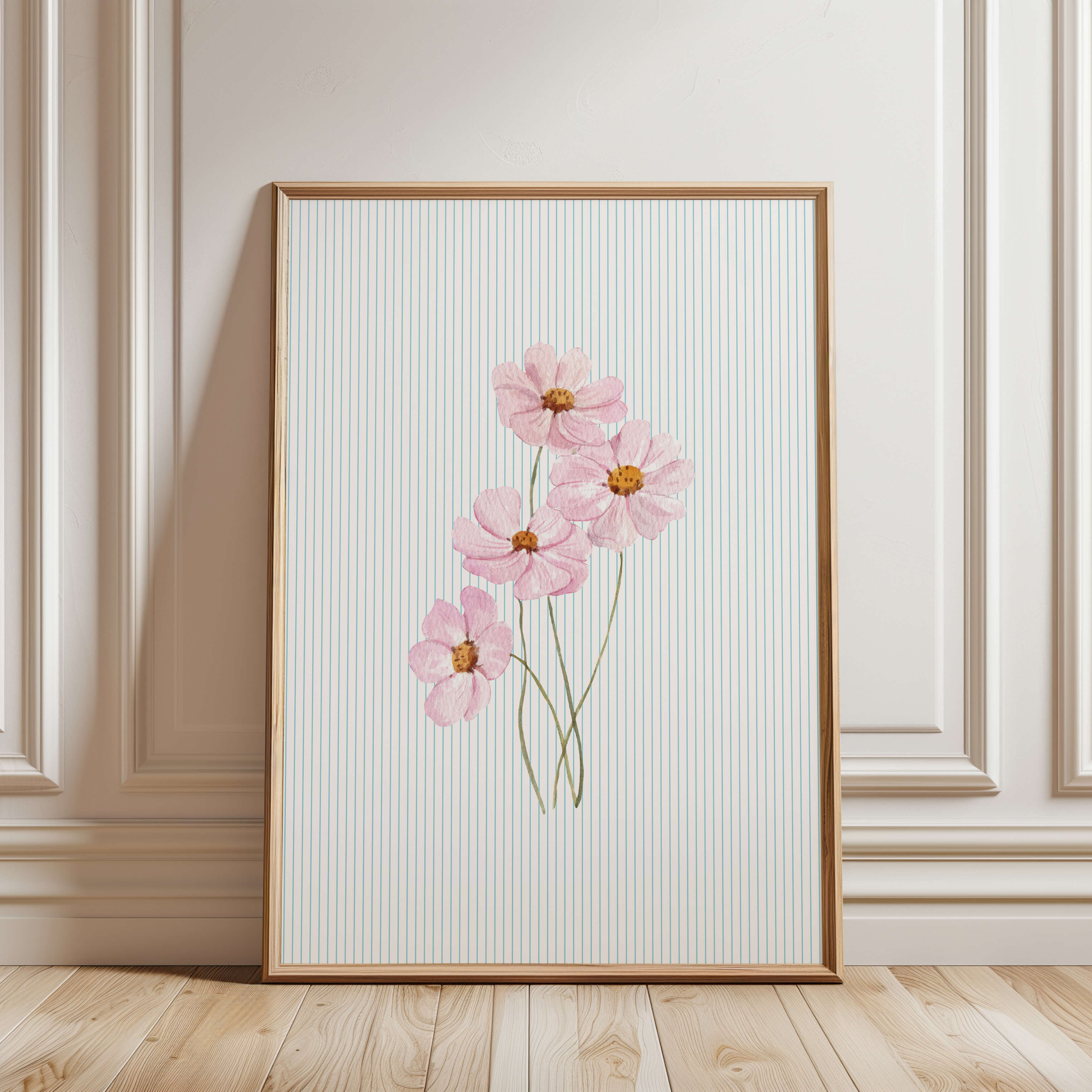 Pink Cosmos Flower Striped Poster