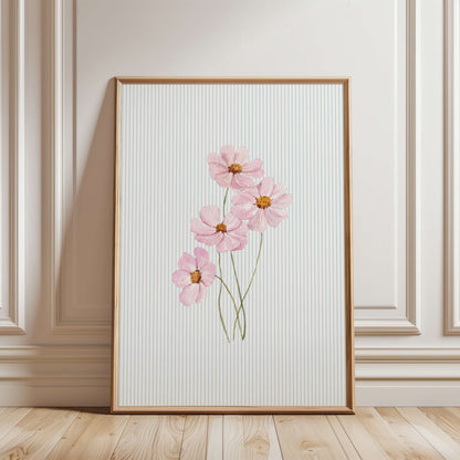 Pink Flower Striped Poster