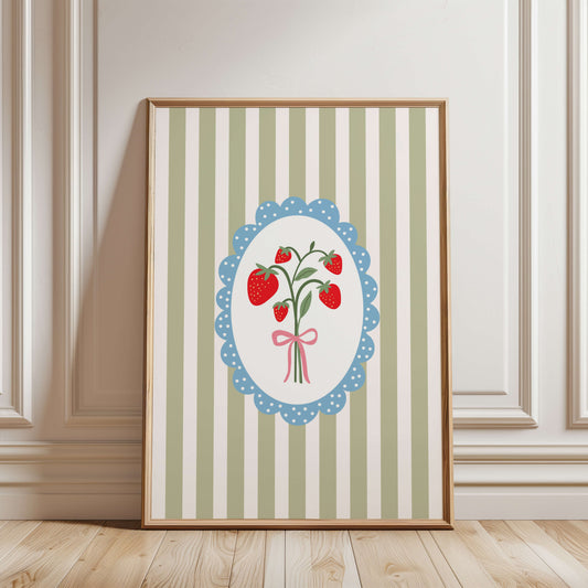 Strawberry Bouquet Striped Poster