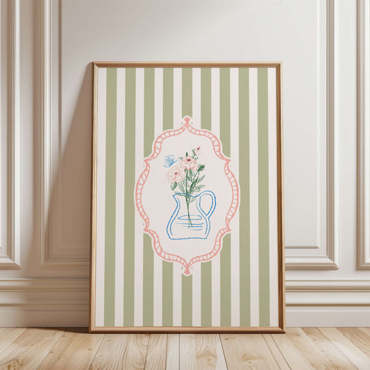 Cottagecore Sage Flower Vase Poster