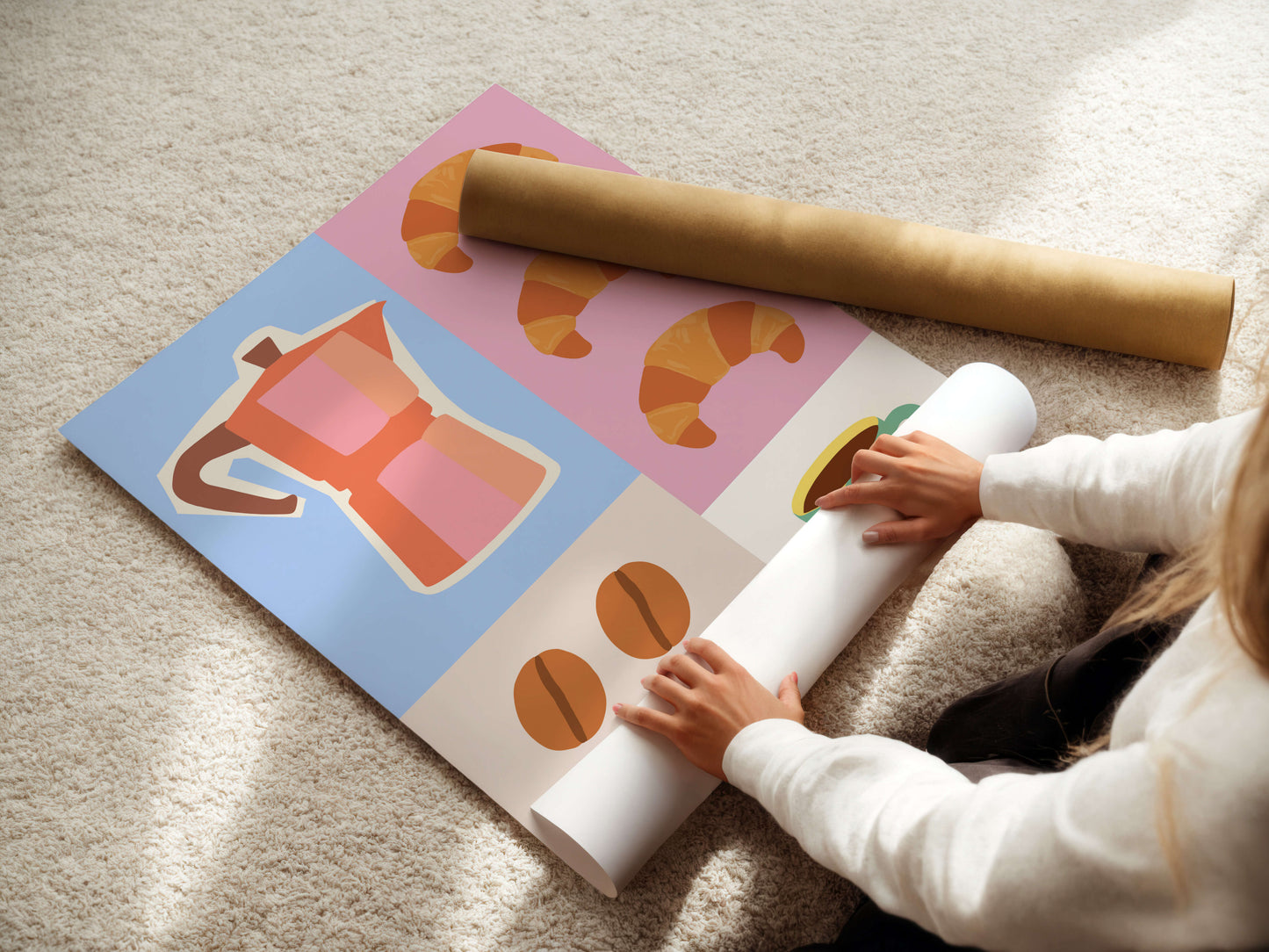 Colorful Coffee & Croissant Poster