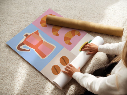 Colorful Coffee & Croissant Poster