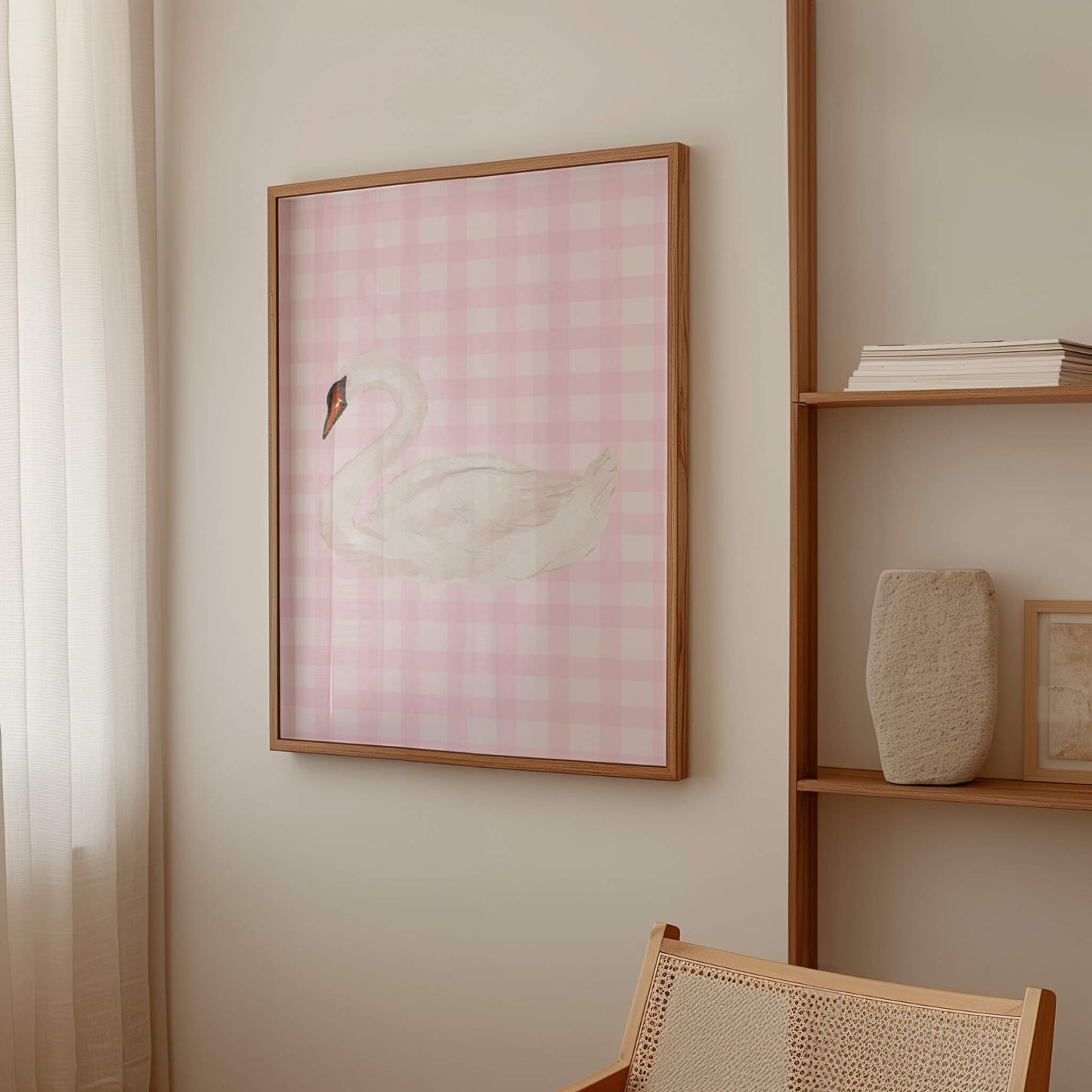 Gingham Swan Pink Poster