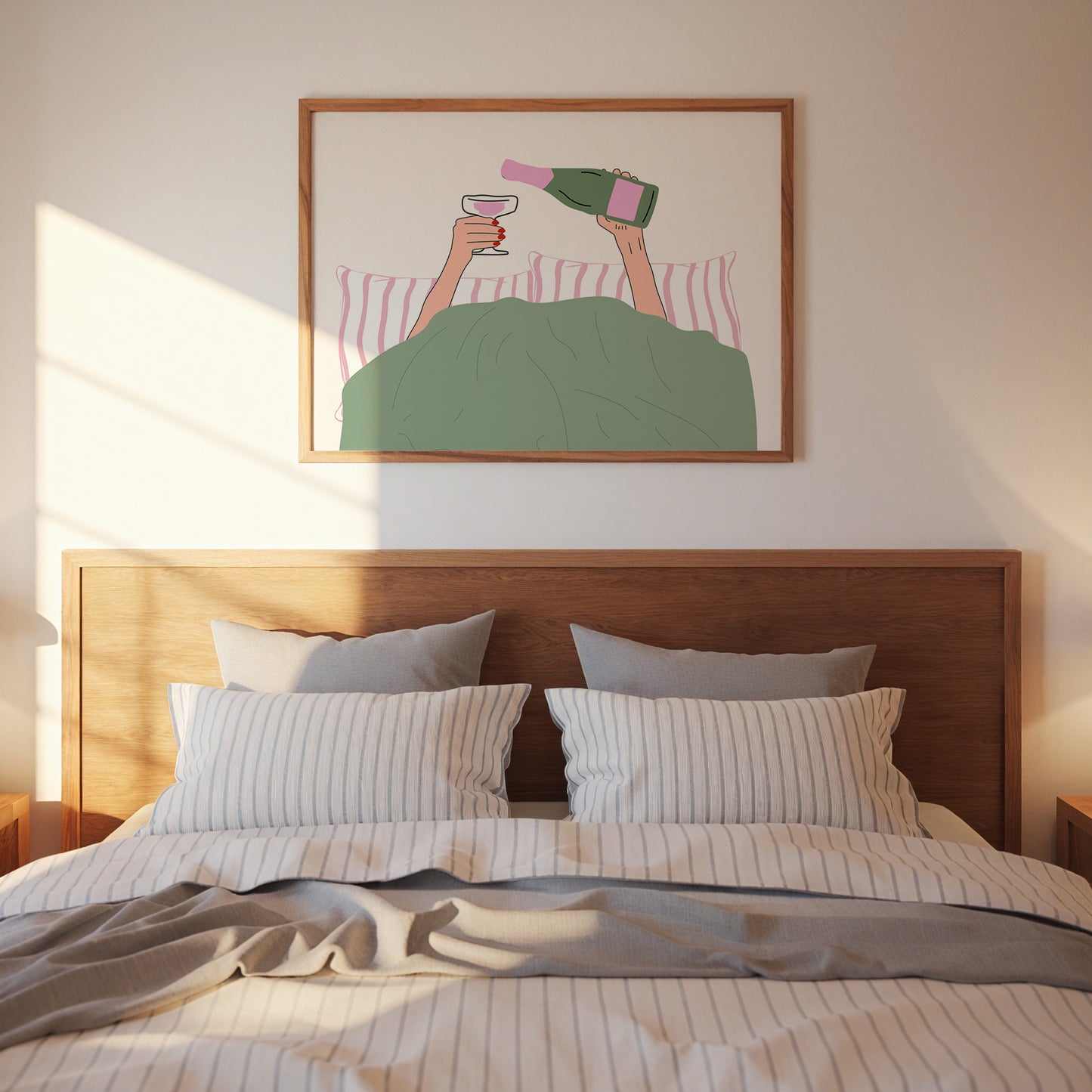 Wine in Bed Pink Poster