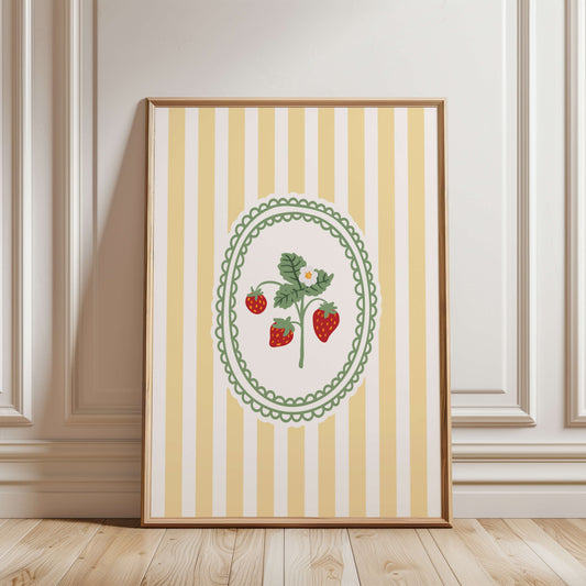 Strawberry Bouquet Striped Yellow Poster