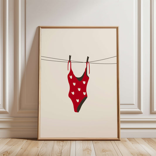 Red Heart Swimsuit Laundry Line Poster