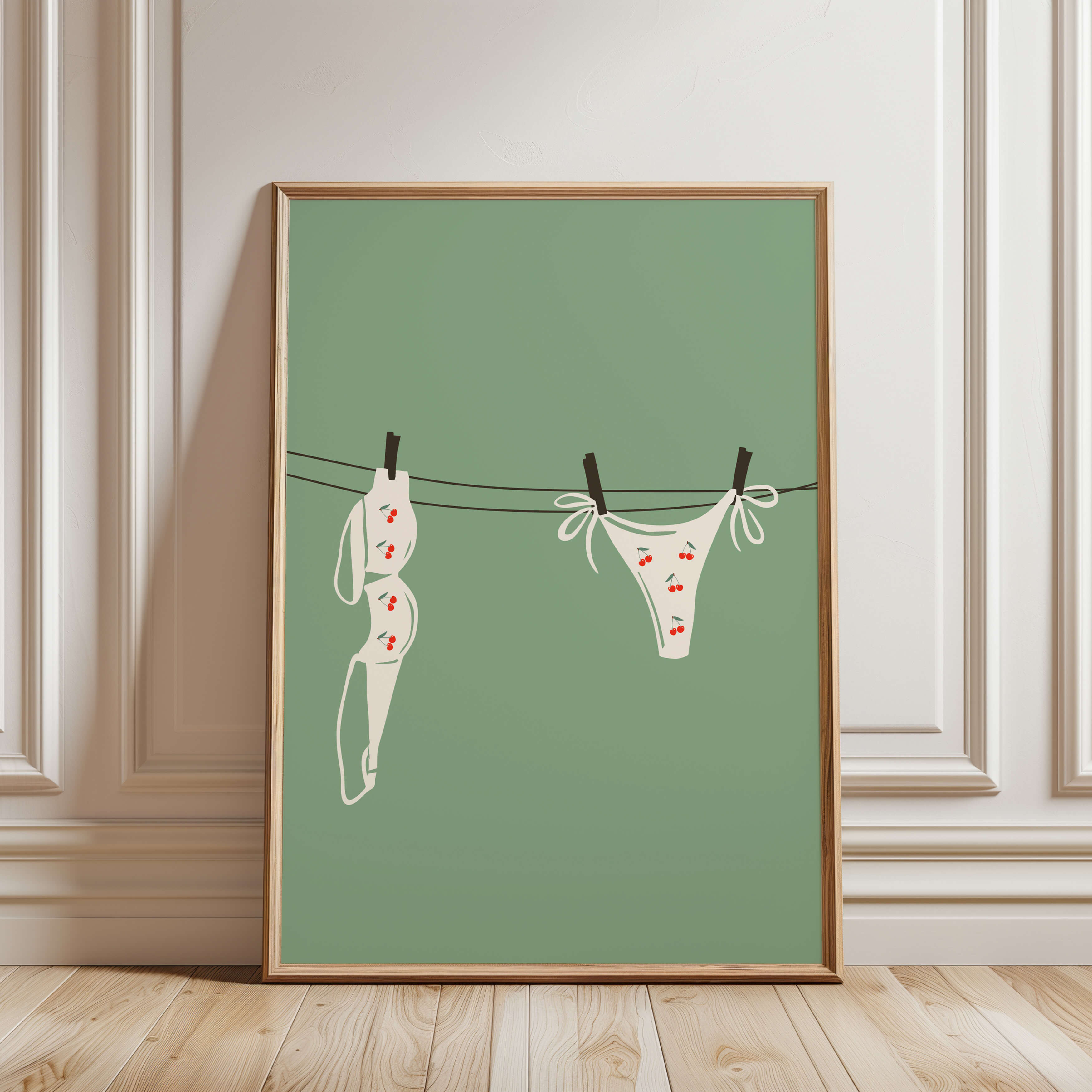 Cherry Bikini Laundry Line Poster