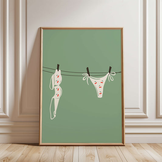 Cherry Bikini Laundry Line Poster