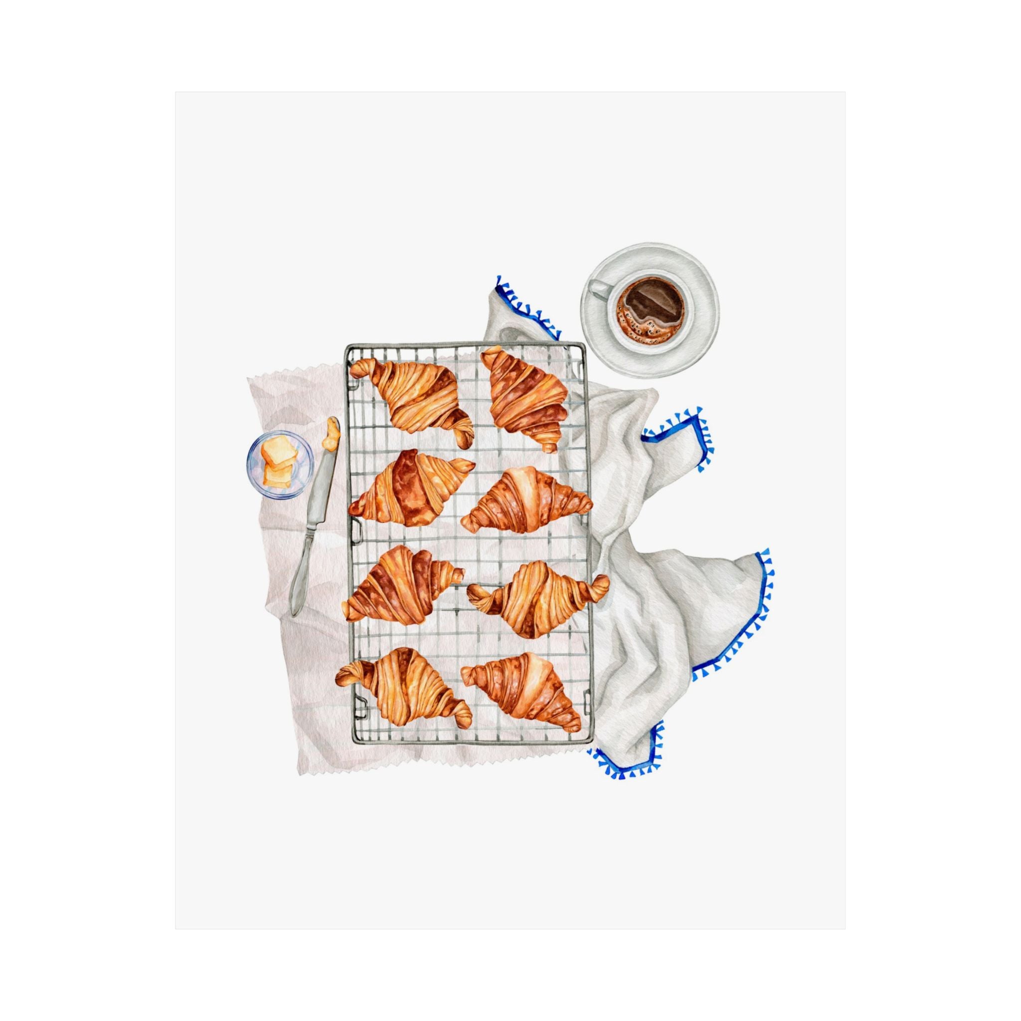 Coffee and Croissant Watercolor Poster