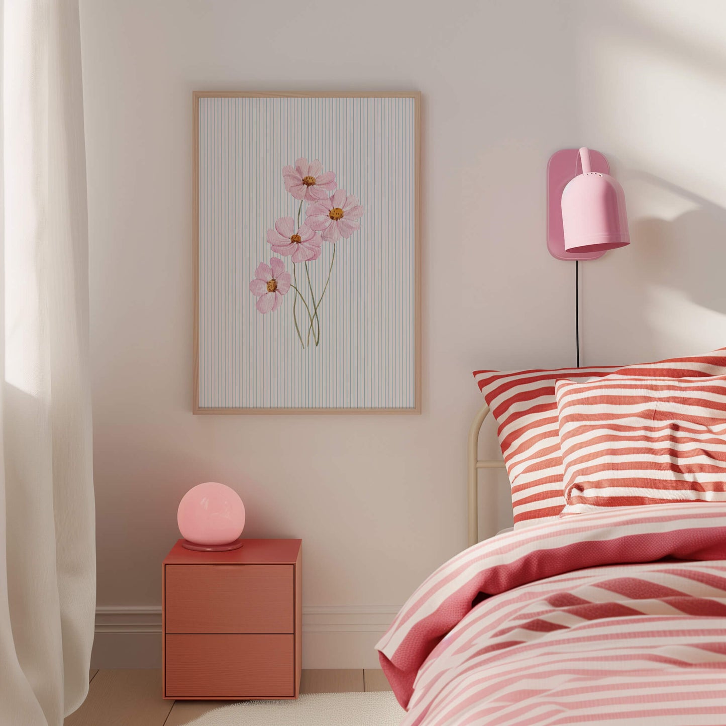 Pink Flower Striped Poster