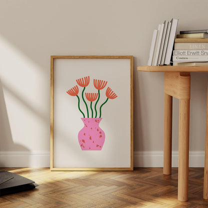 Pink Vase Colorful Flowers Poster