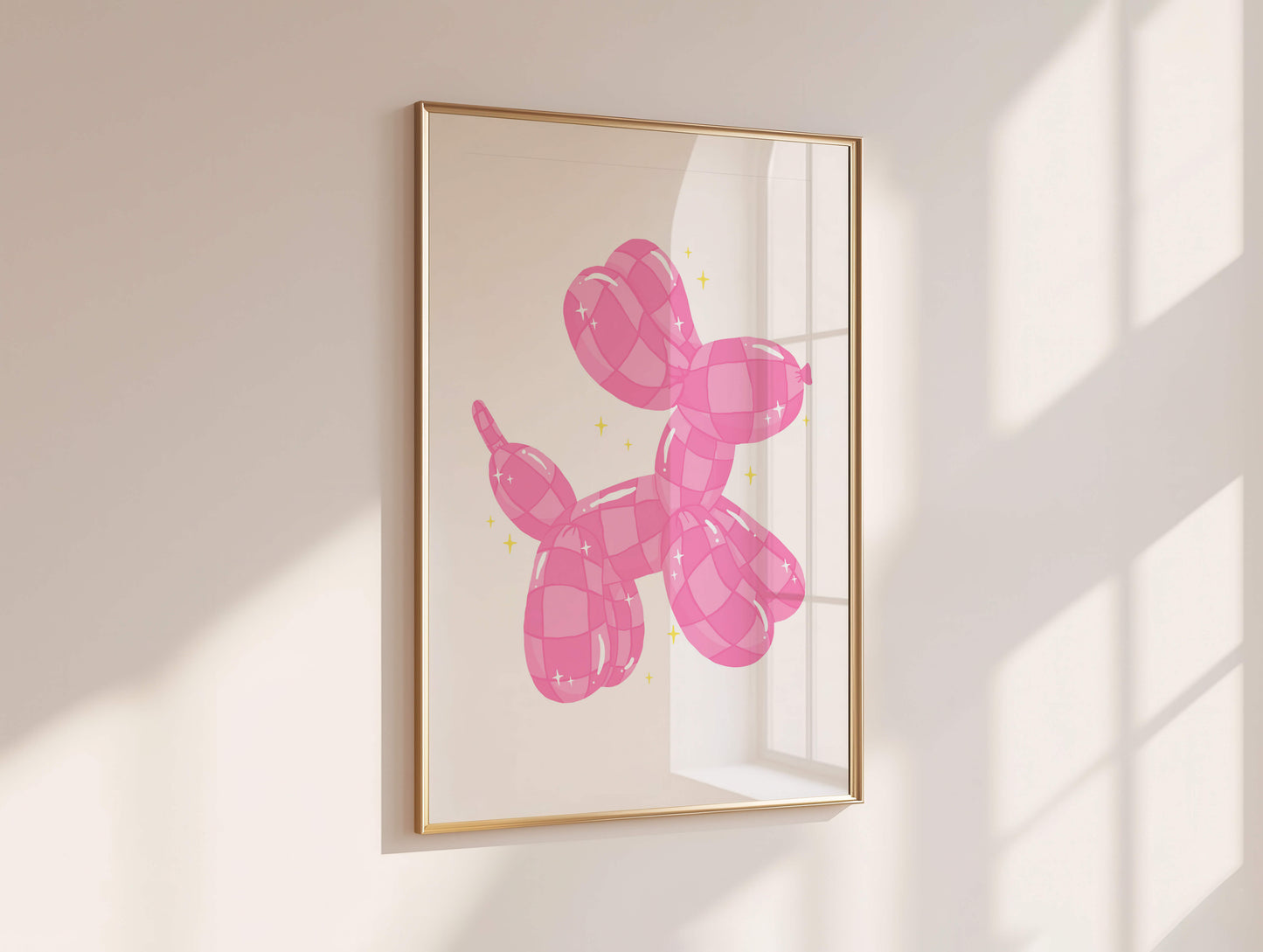 Checkered Balloon Dog Pink Poster
