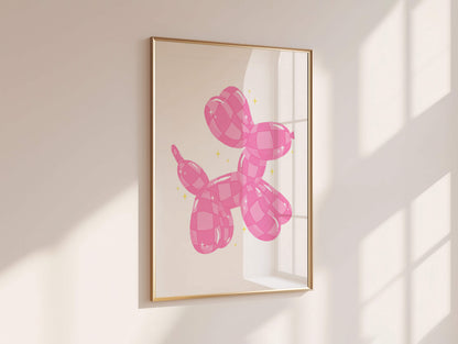 Checkered Balloon Dog Pink Poster