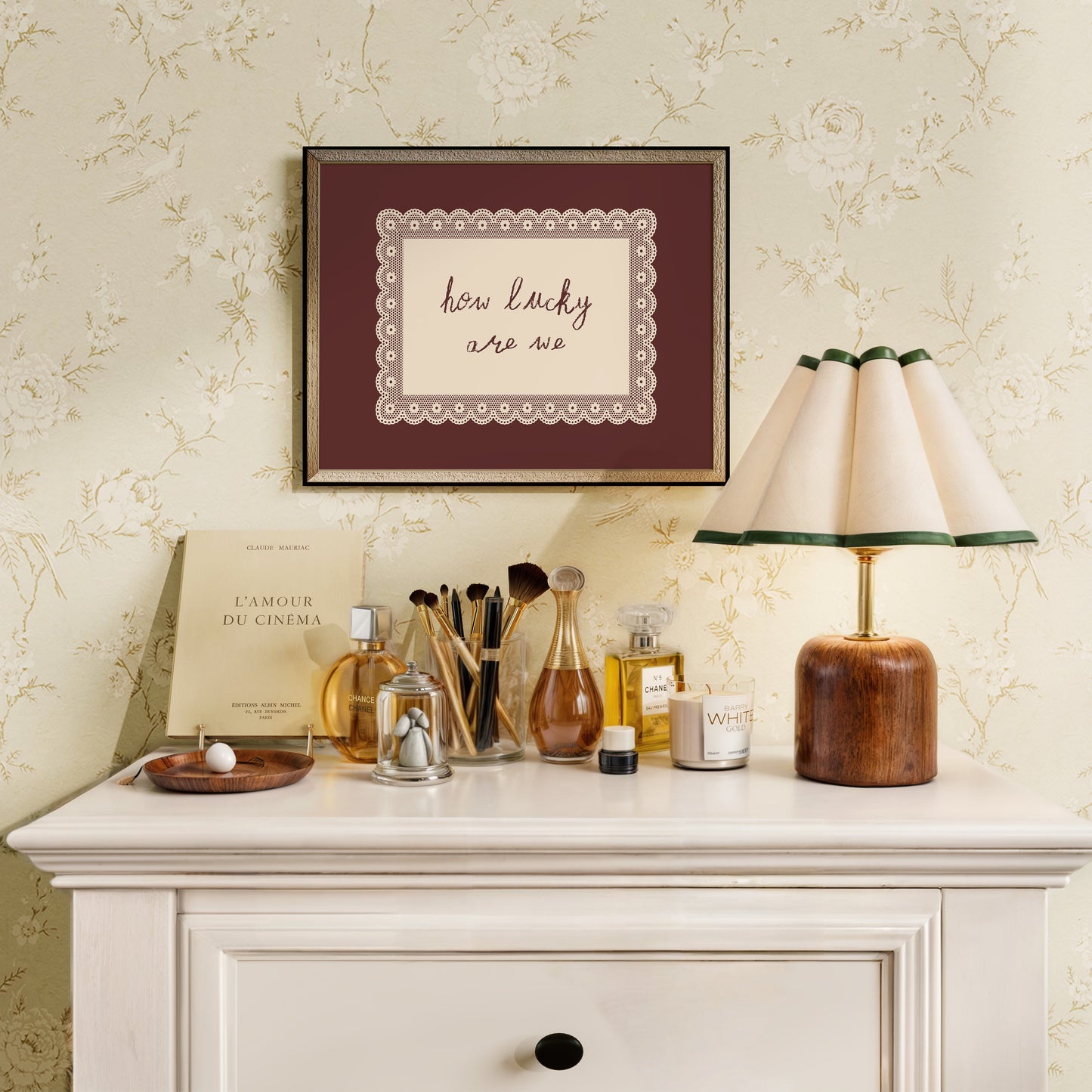 How Lucky Are We Vintage Lace Quote Poster