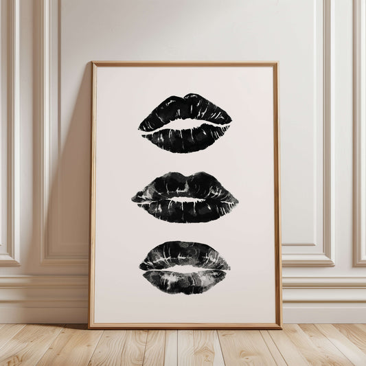 Lipstick Kisses Black Poster