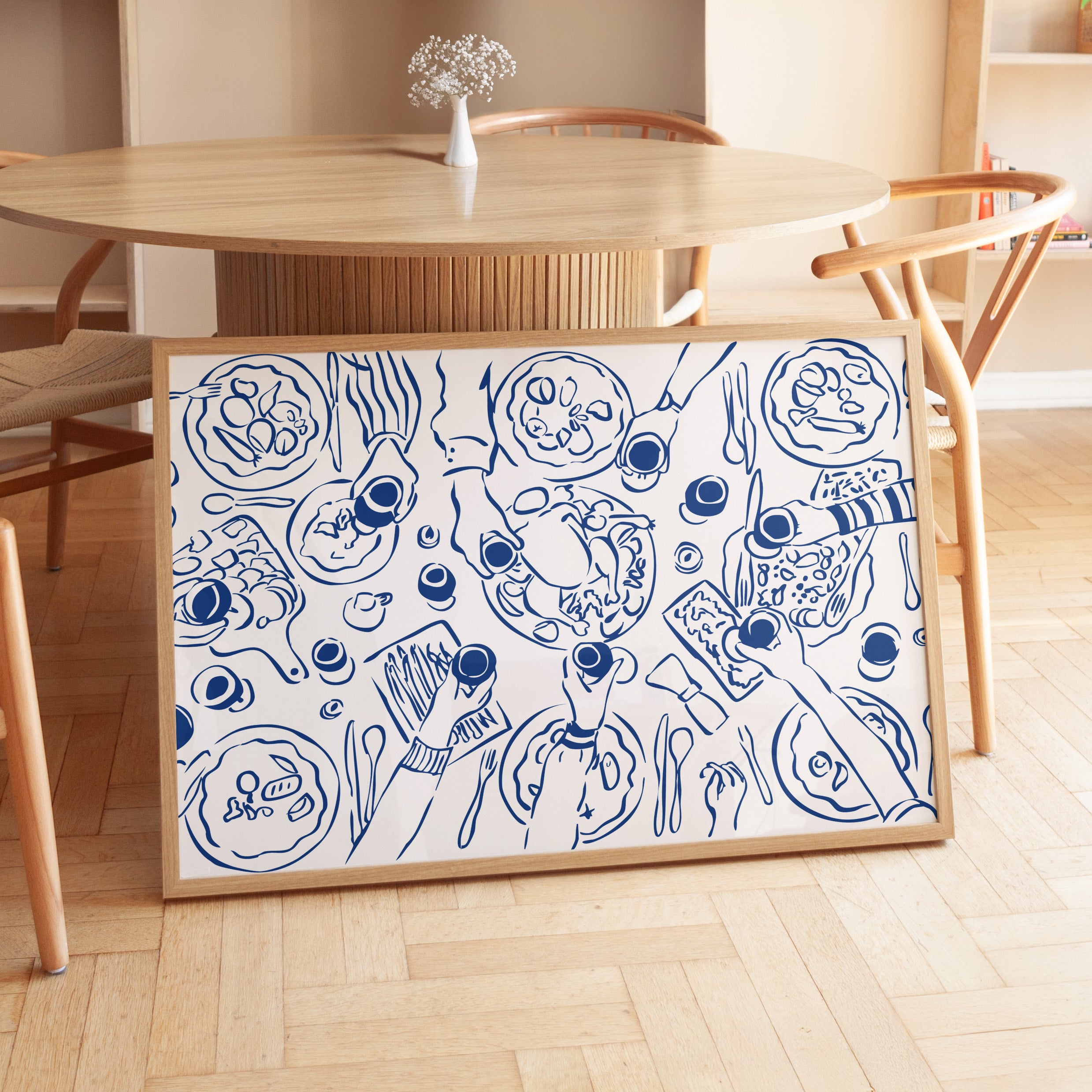 Dinner Party Horizontal Blue Poster