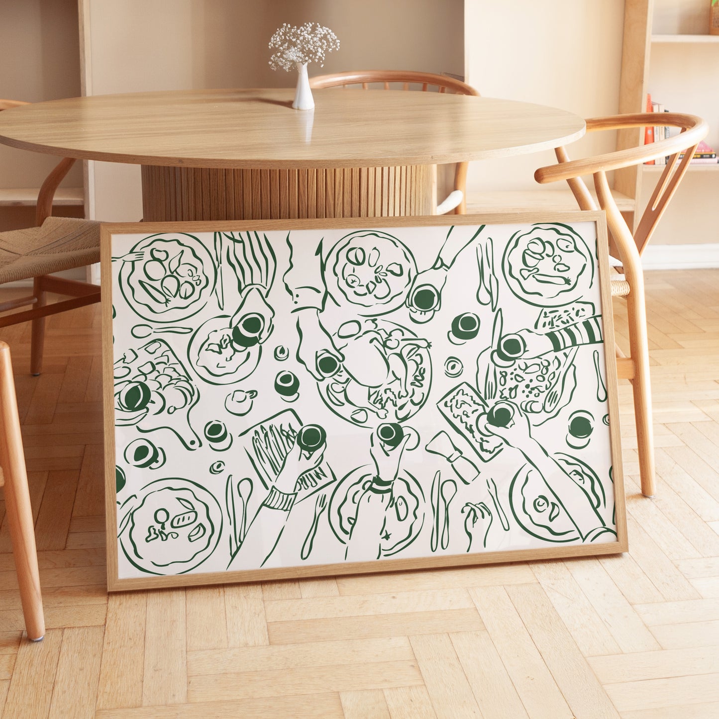 Dinner Party Horizontal Green Poster