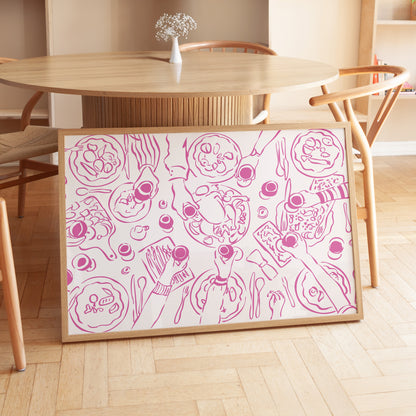 Dinner Party Horizontal Pink Poster