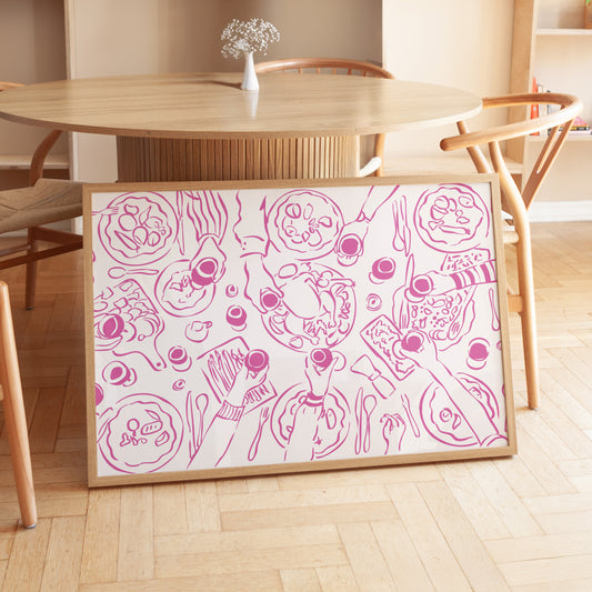 Dinner Party Horizontal Pink Poster