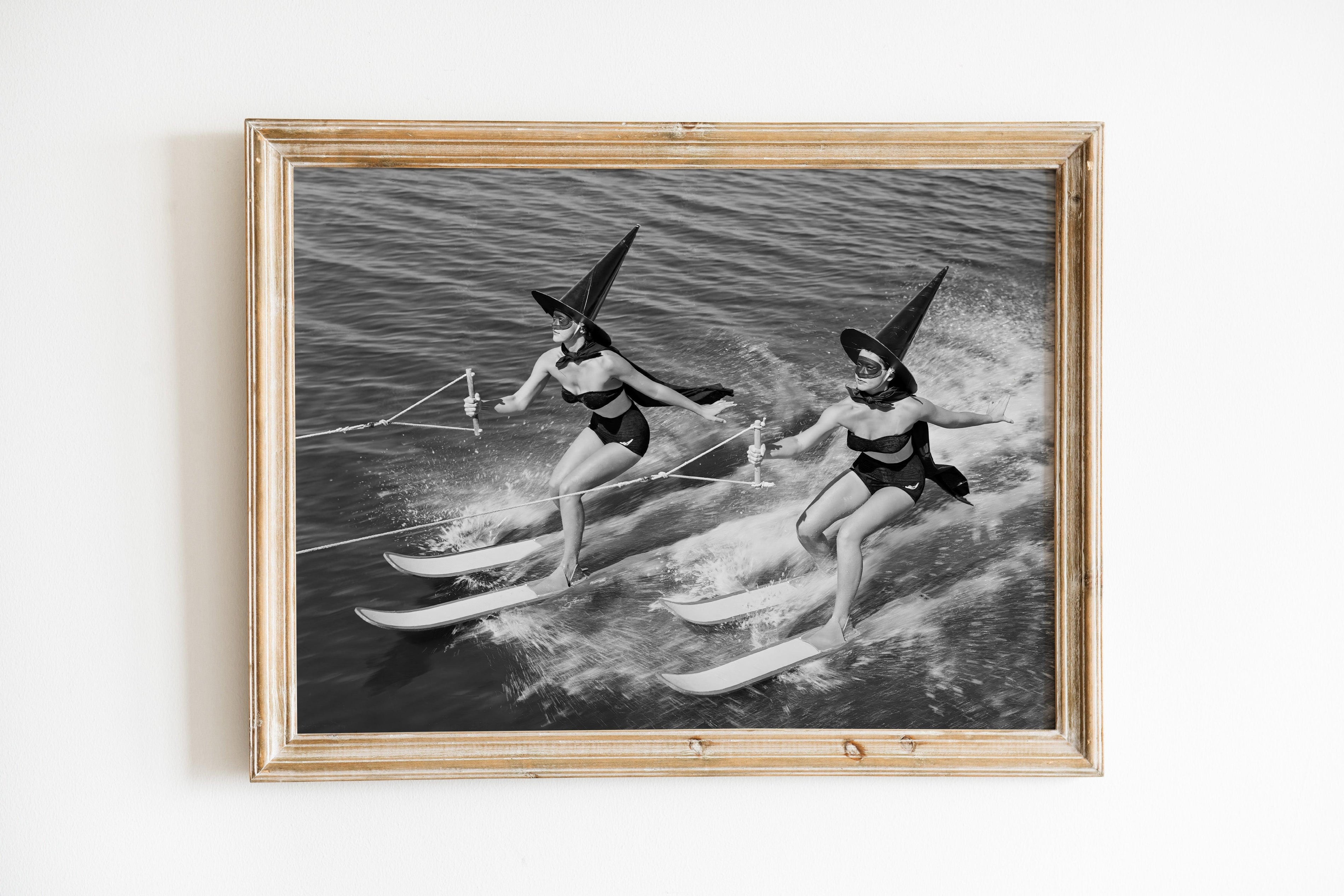 Witches Water Skiing Halloween Poster