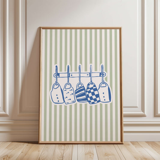 Green Mugs Hanging Illustration Poster
