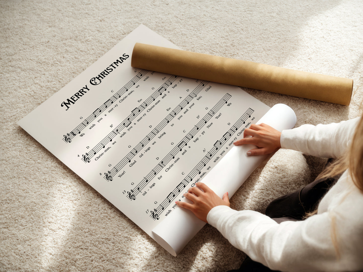 Merry Christmas Carol Music Sheet Poster