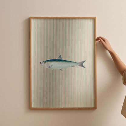 Blue Fish Illustration Striped Poster