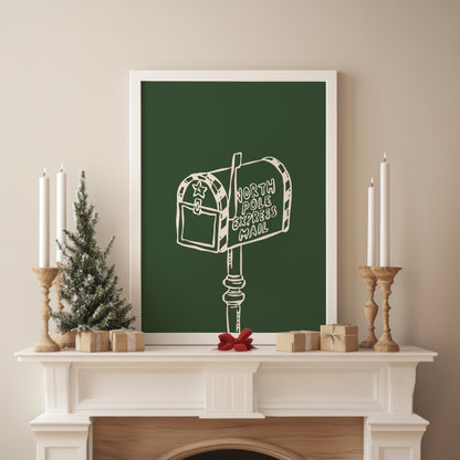 North Pole Mailbox Green Christmas Poster