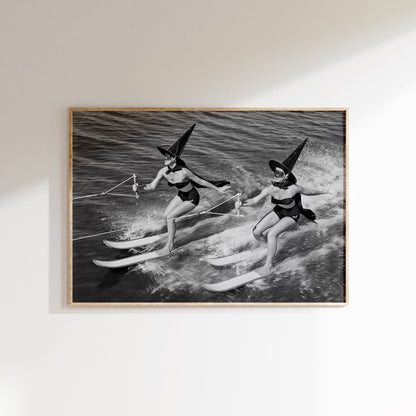 Witches Water Skiing Halloween Poster