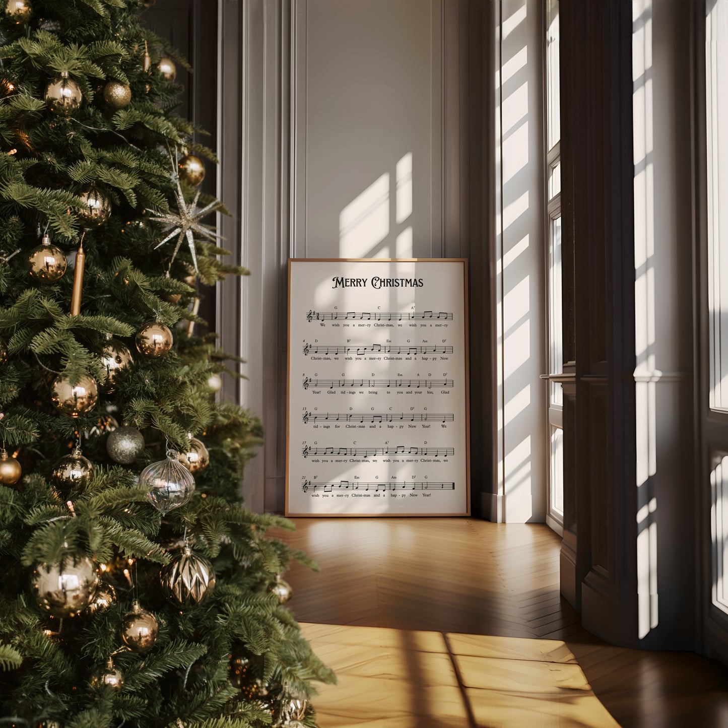 Merry Christmas Carol Music Sheet Poster