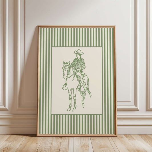 Cowboy Sketch Striped Sage Poster