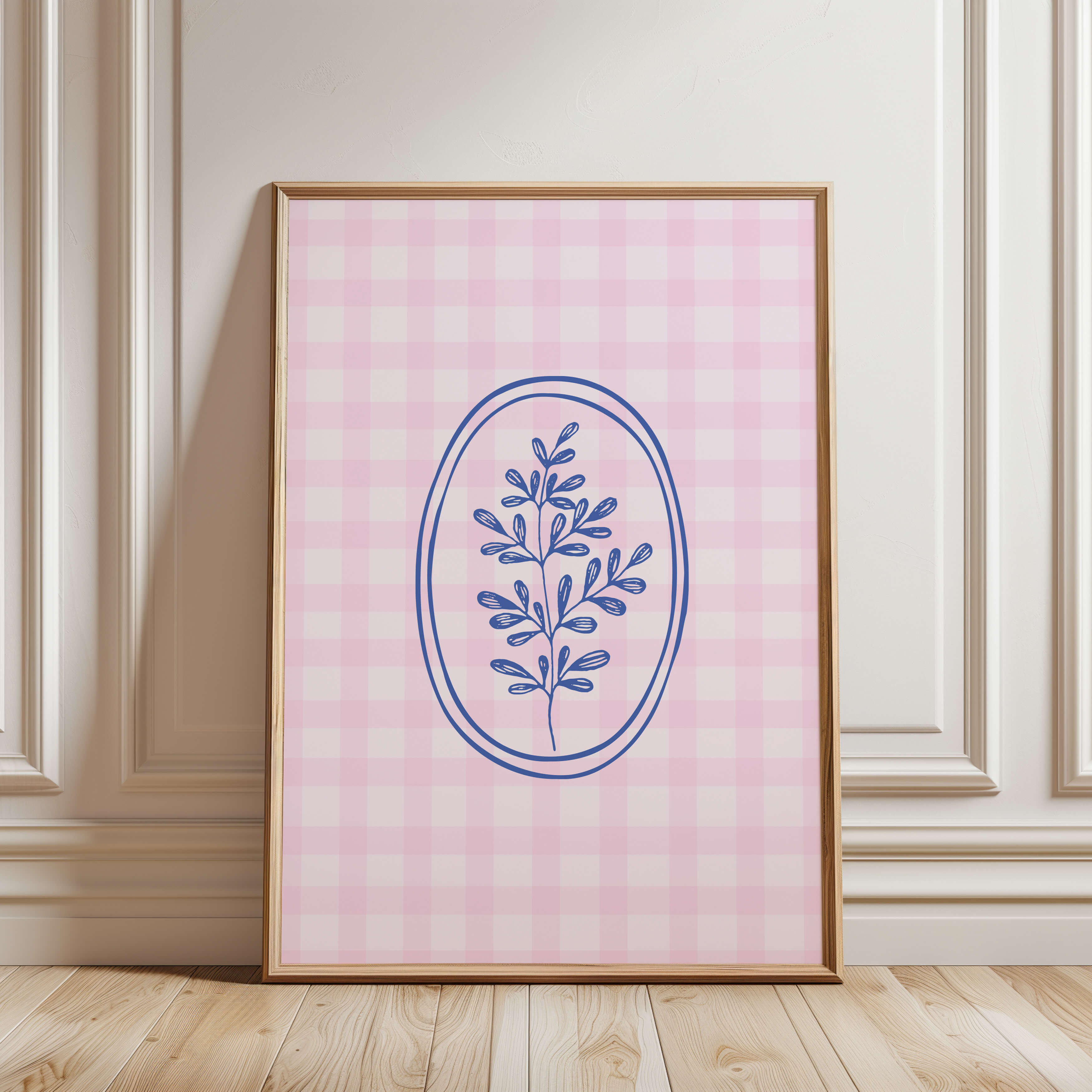 Gingham Blue Flower Poster