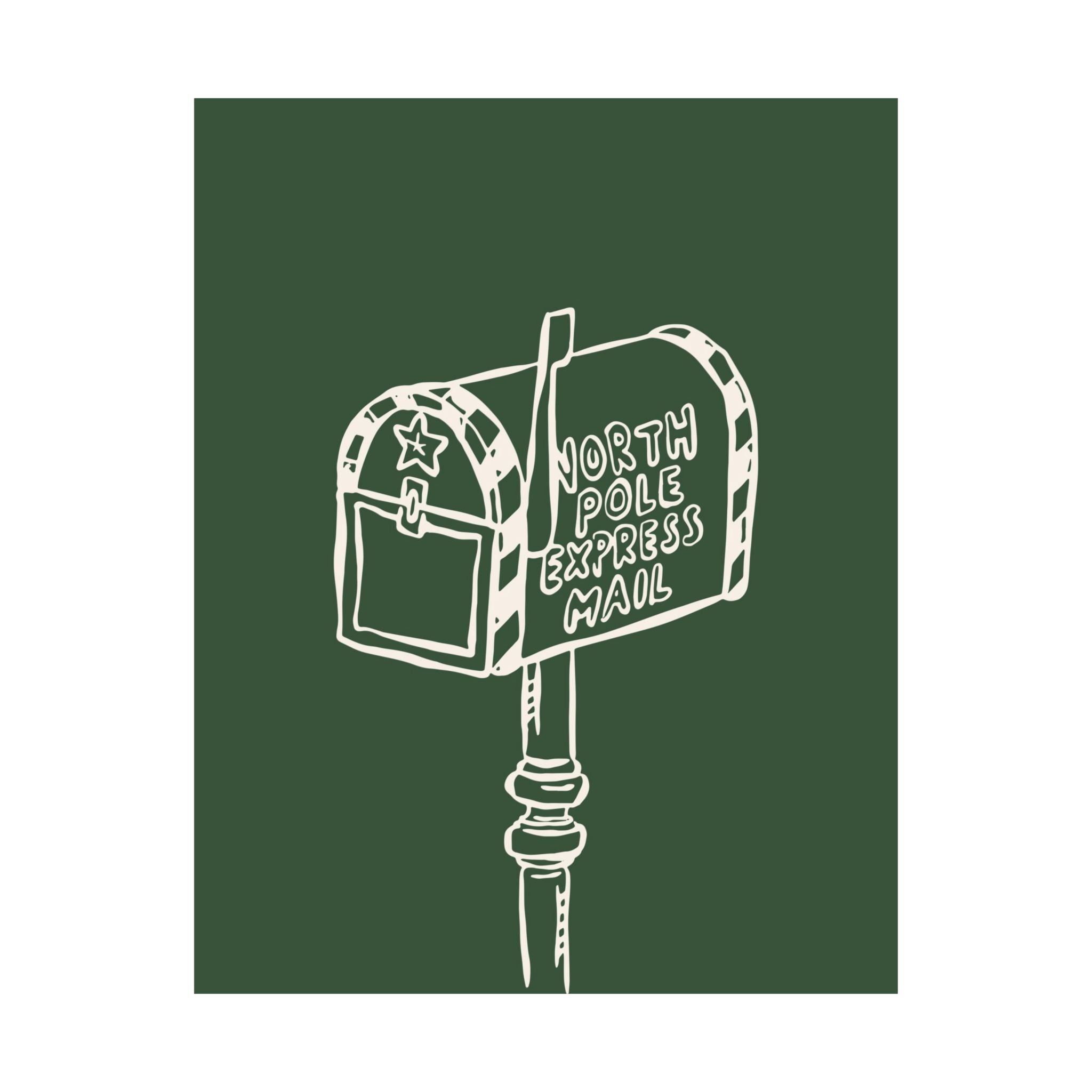 North Pole Mailbox Green Christmas Poster