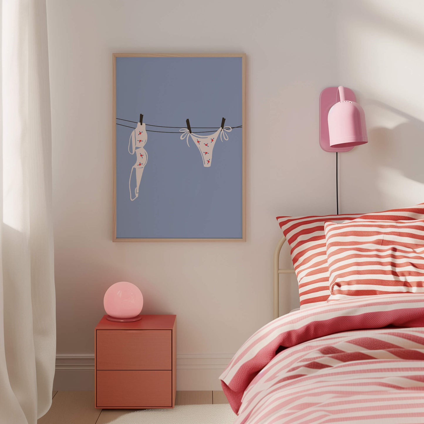 White Floral Bikini Laundry Line Poster