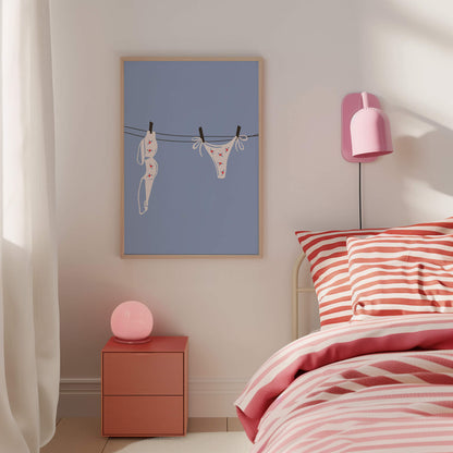 White Floral Bikini Laundry Line Poster