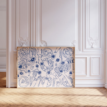 Dinner Party Horizontal Blue Poster