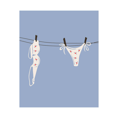 White Floral Bikini Laundry Line Poster
