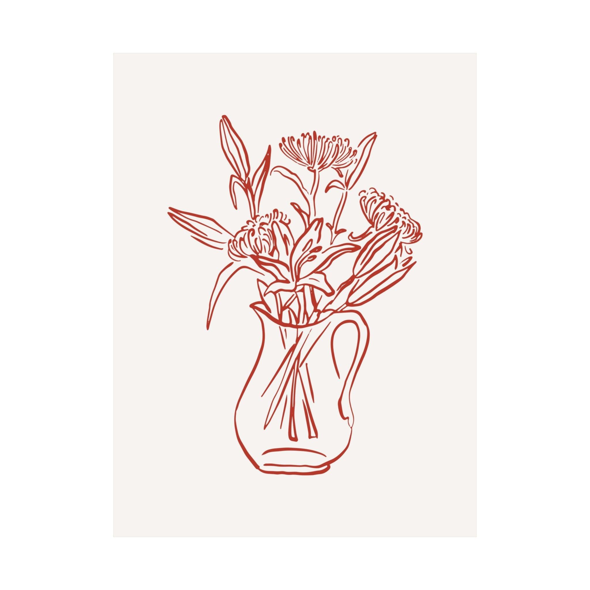 Fine Line Red Flower Vase Poster