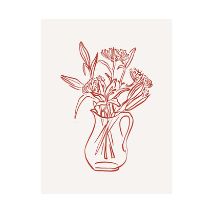 Red Fine Line Flower Vase Poster