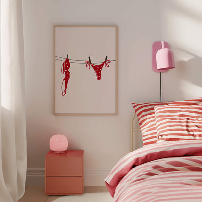 Red Daisy Bikini Laundry Line Poster