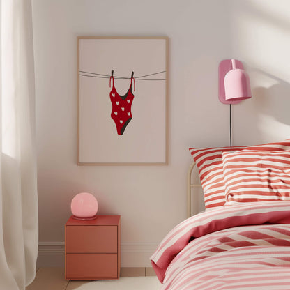 Red Heart Swimsuit Laundry Line Poster