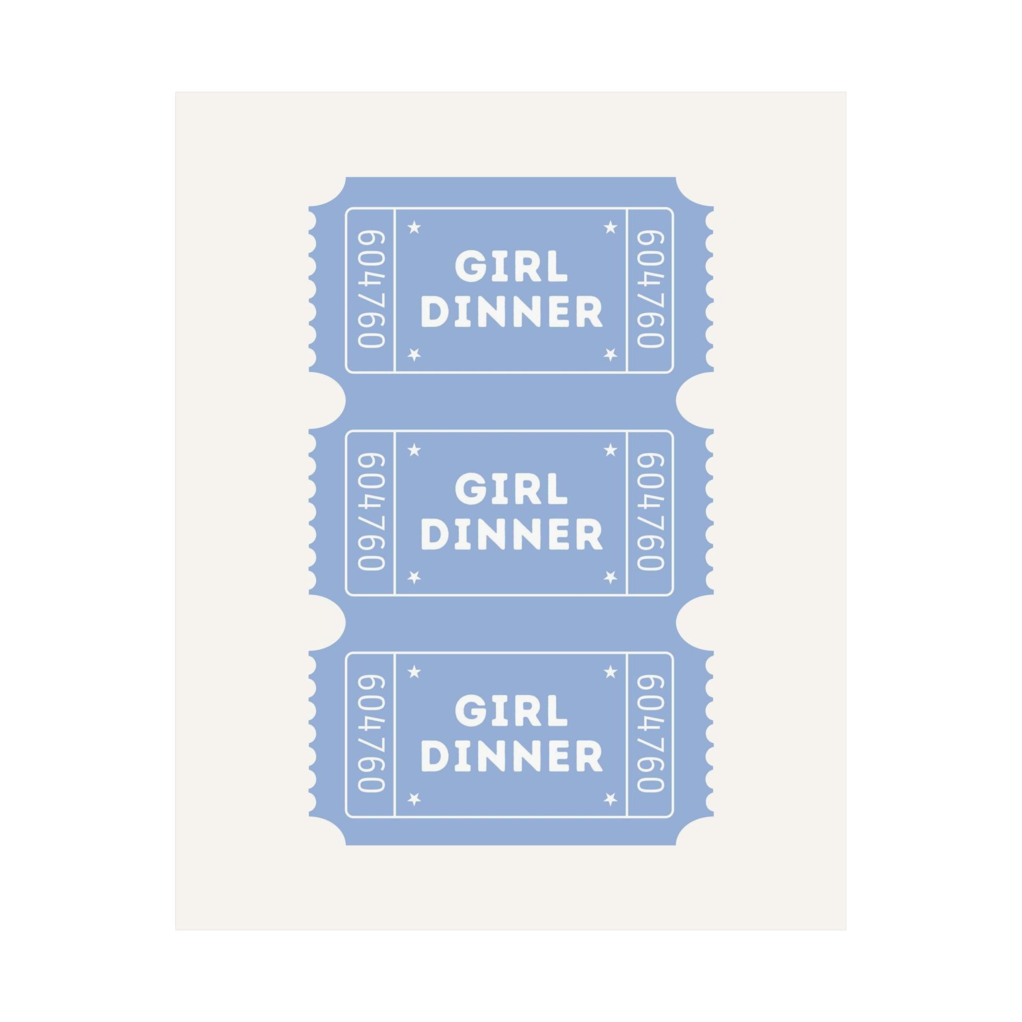 Girl Dinner Ticket Blue Poster