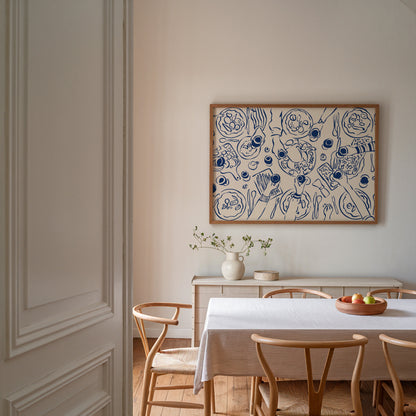 Dinner Party Horizontal Blue Poster