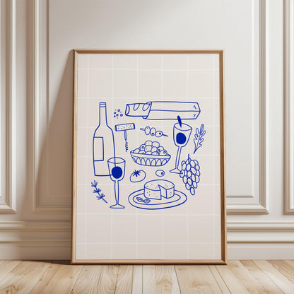 Wine and Cheese Blue Kitchen Poster