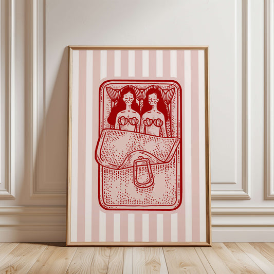 Striped Mermaid Sardines Pink Poster