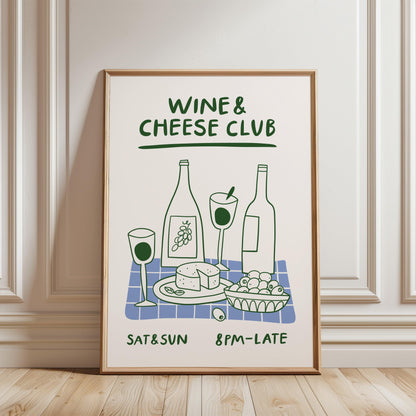 Wine and Cheese Green Kitchen Poster