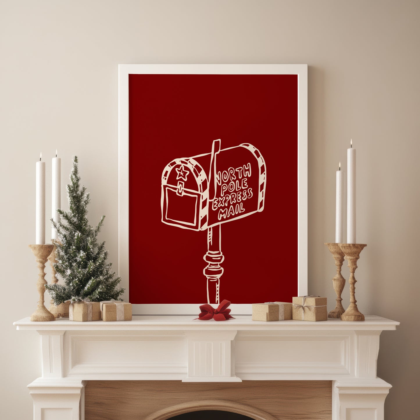 North Pole Red Mailbox Christmas Poster