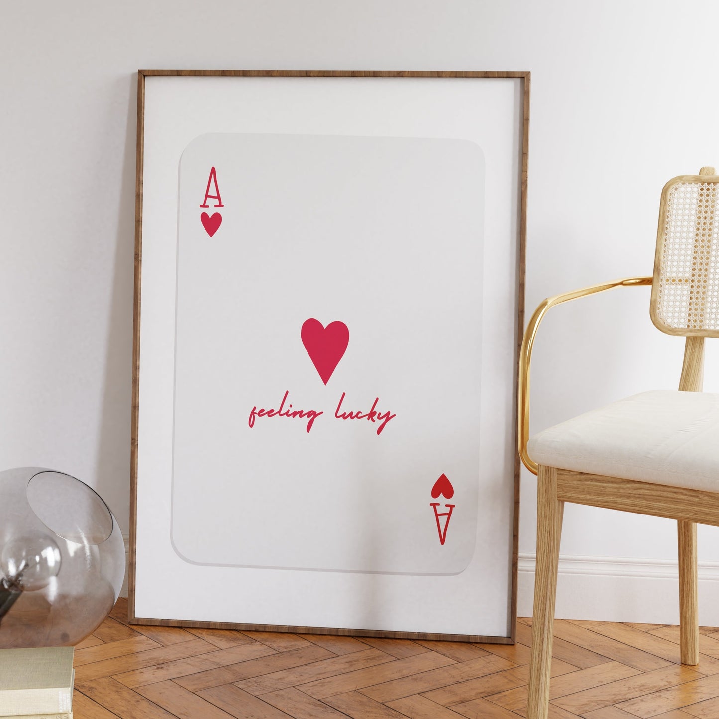Feeling Lucky Playing Cards Red Poster